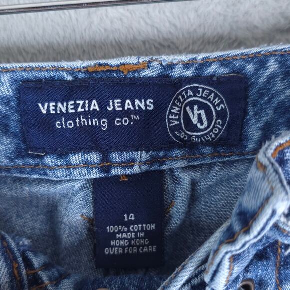 Venezia Jeans Shorts Womens 14 Blue Mid Rise Lace Up Cotton Denim‎ Medium Wash - Picture 4 of 9